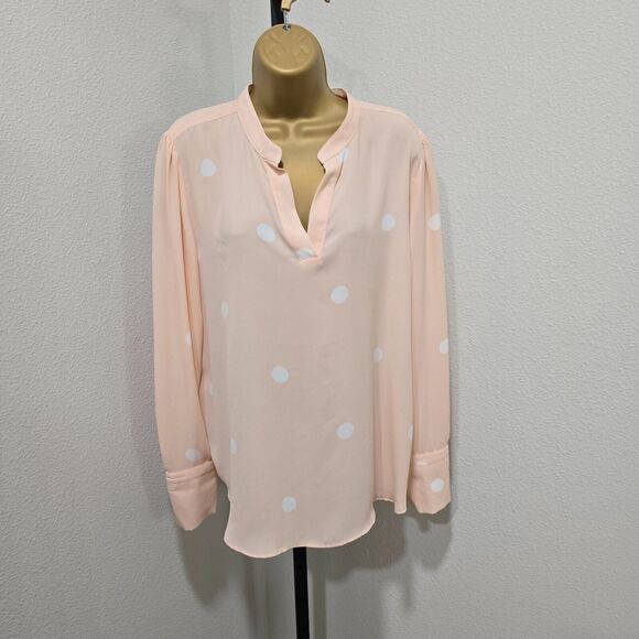 Loft Blouse Womens Large Polka Dot Peach Cream Quiet Luxury Career Office Date - Picture 5 of 7